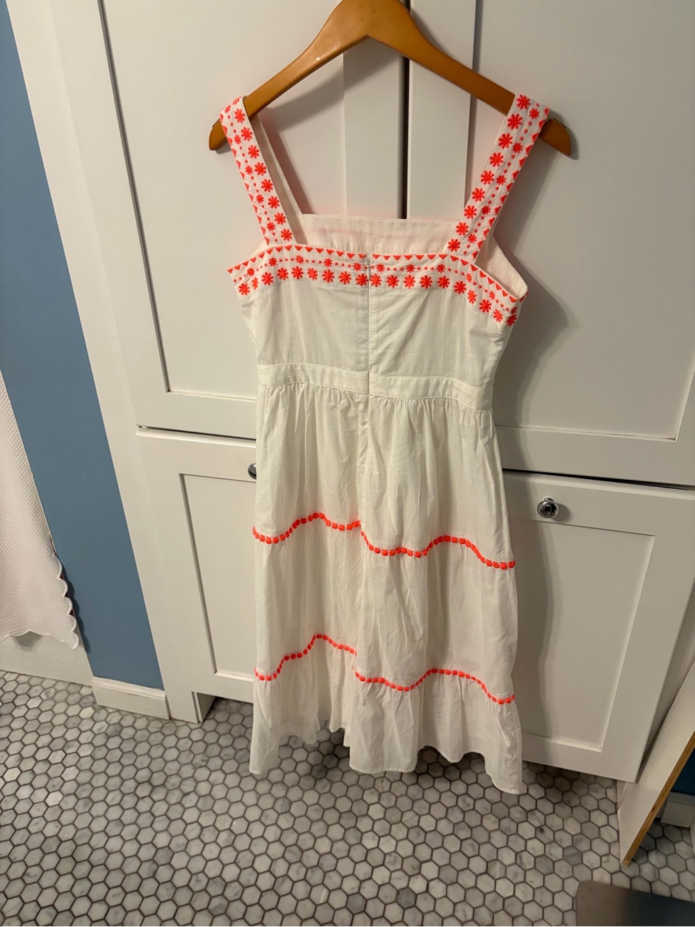 Boden White Sundress with Neon Coral Embroidery - Picture 3 of 6